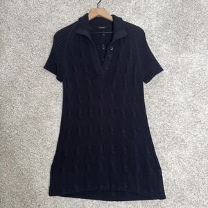 Magaschoni Navy Blue Cable Knit Sweater Dress Short Sleeve - Small